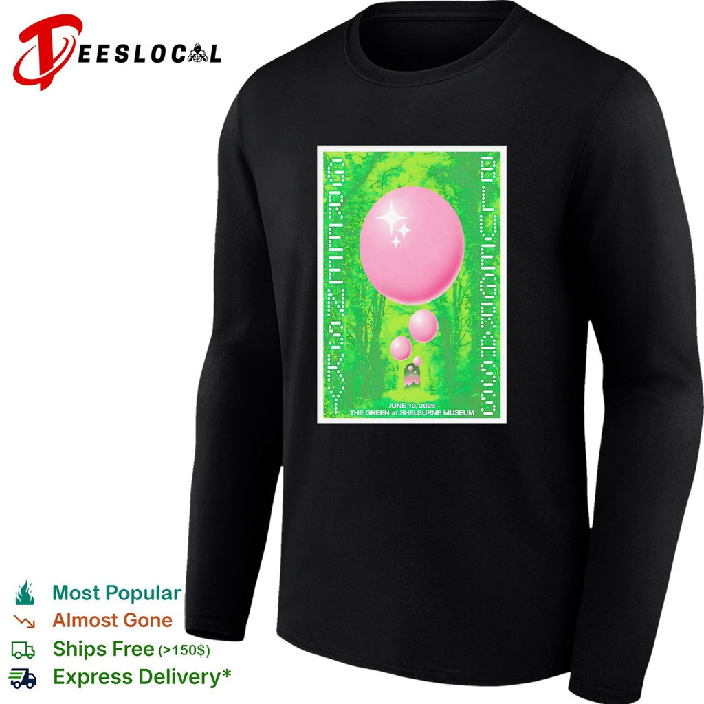 Concert poster pink balloon green forest Shelburne Museum shirt