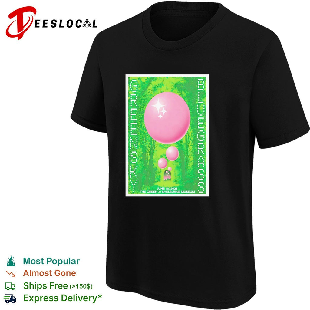 Concert poster pink balloon green forest Shelburne Museum shirt