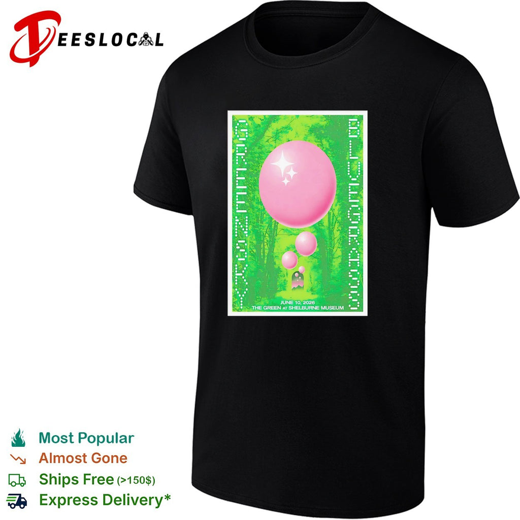 Concert poster pink balloon green forest Shelburne Museum shirt