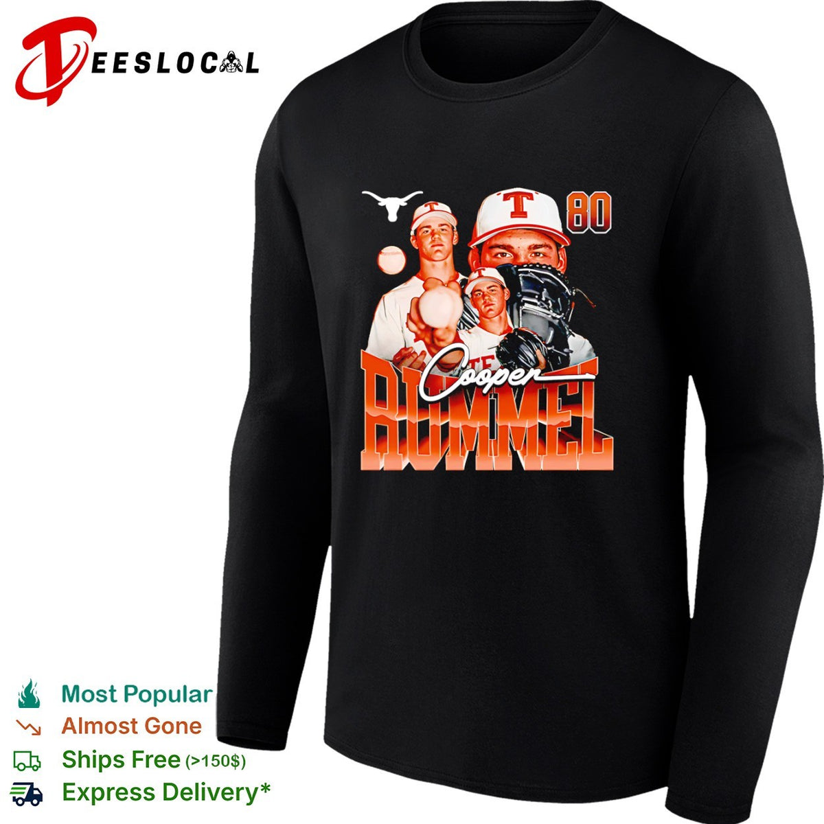 Cooper Rummel Texas Longhorns 80 NCAA Baseball Player Shirt