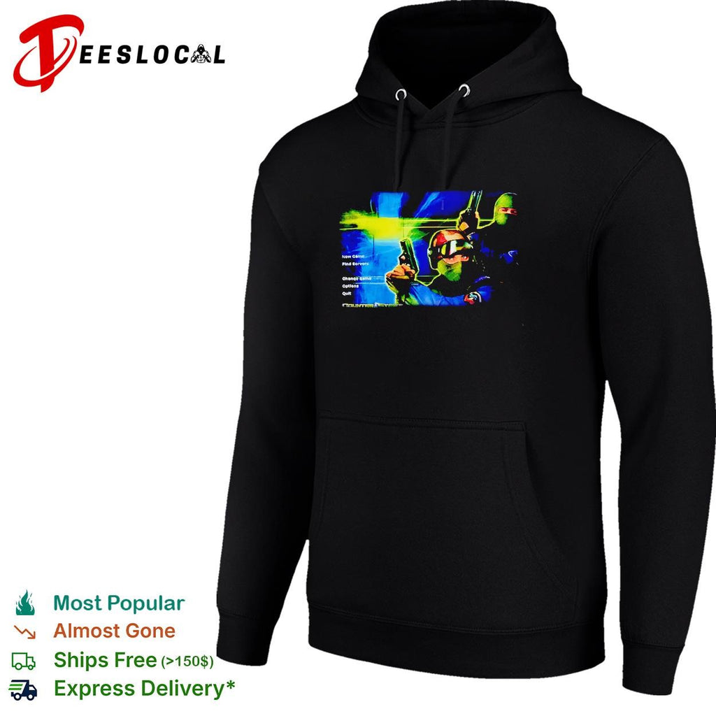 Counter Strike New Game Find Servers Change game Options Quit shirt