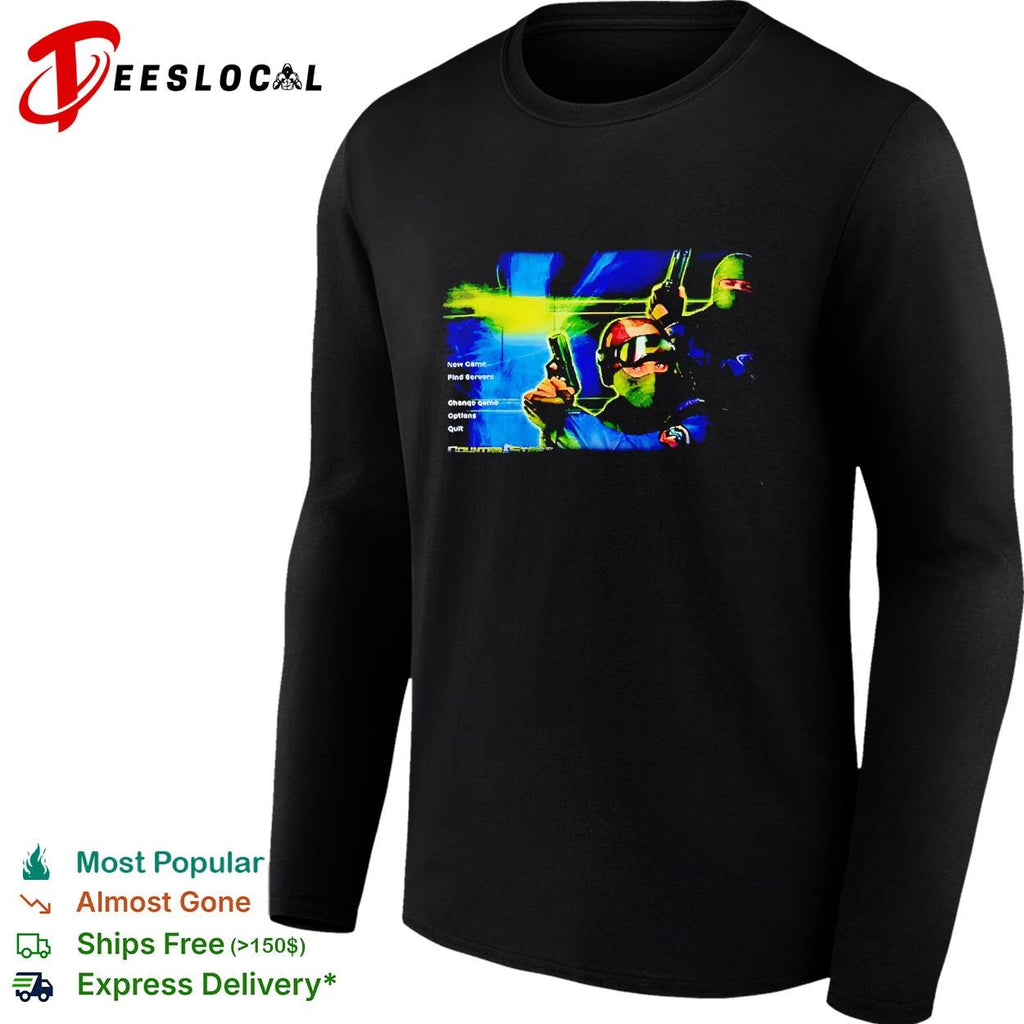 Counter Strike New Game Find Servers Change game Options Quit shirt