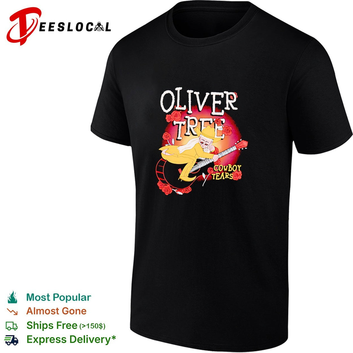 Cowboy guitar cartoon musician roses concert art shirt