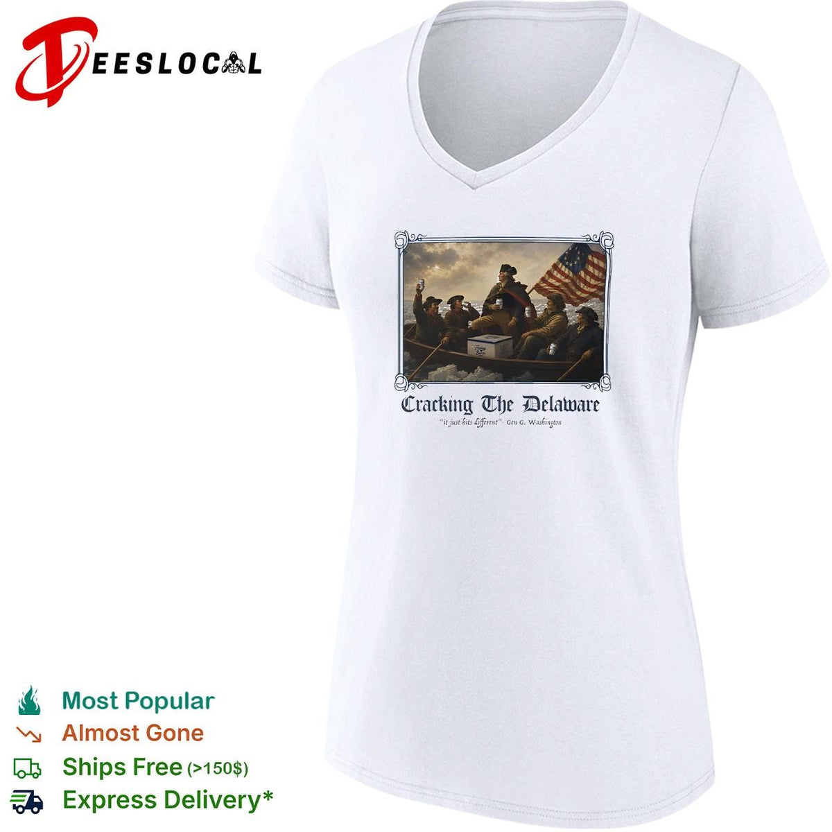 Cracking the Delaware George Washington crossing river beer parody graphic shirt