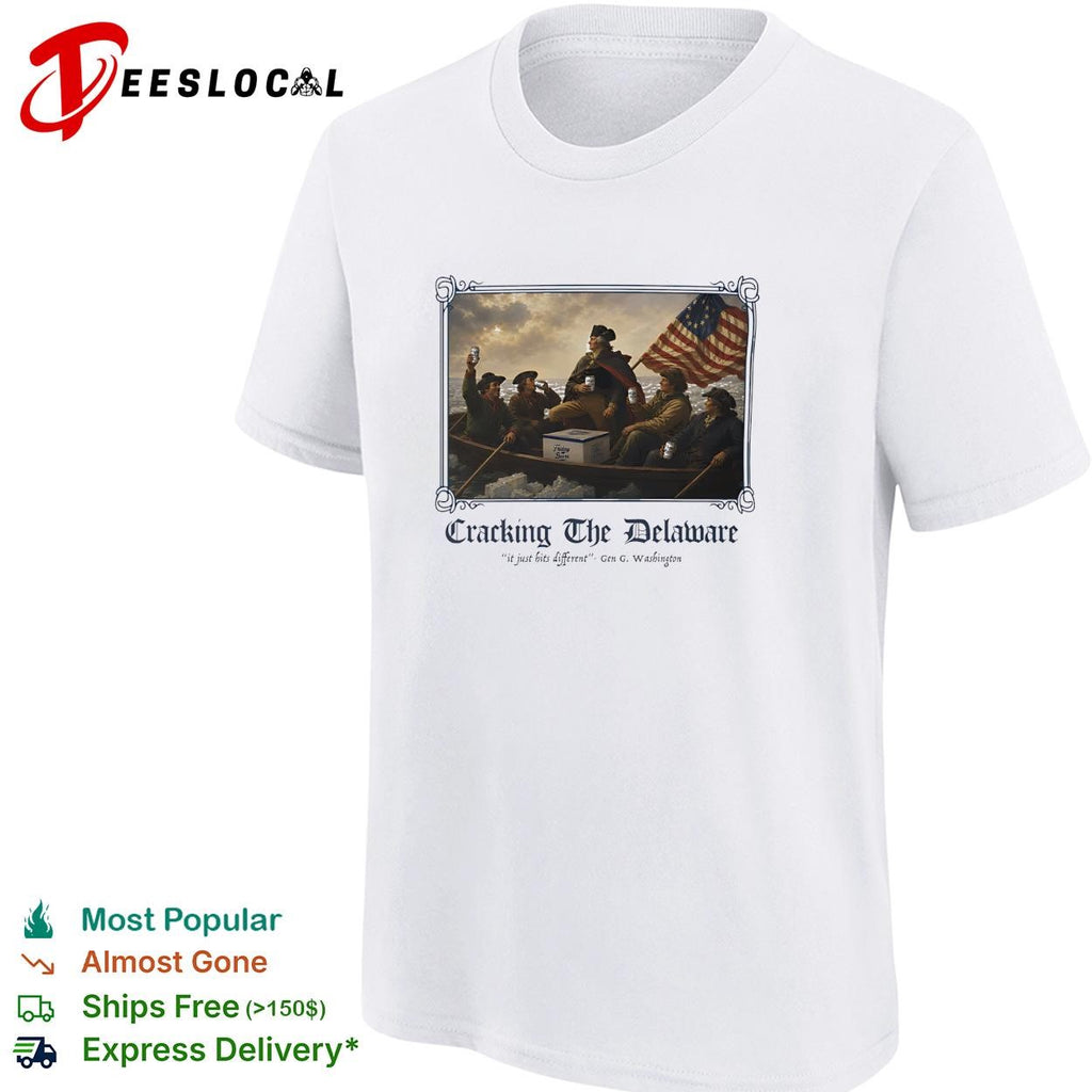 Cracking the Delaware George Washington crossing river beer parody graphic shirt