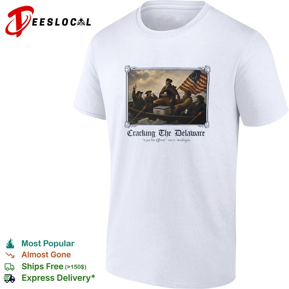 Cracking the Delaware George Washington crossing river beer parody graphic shirt