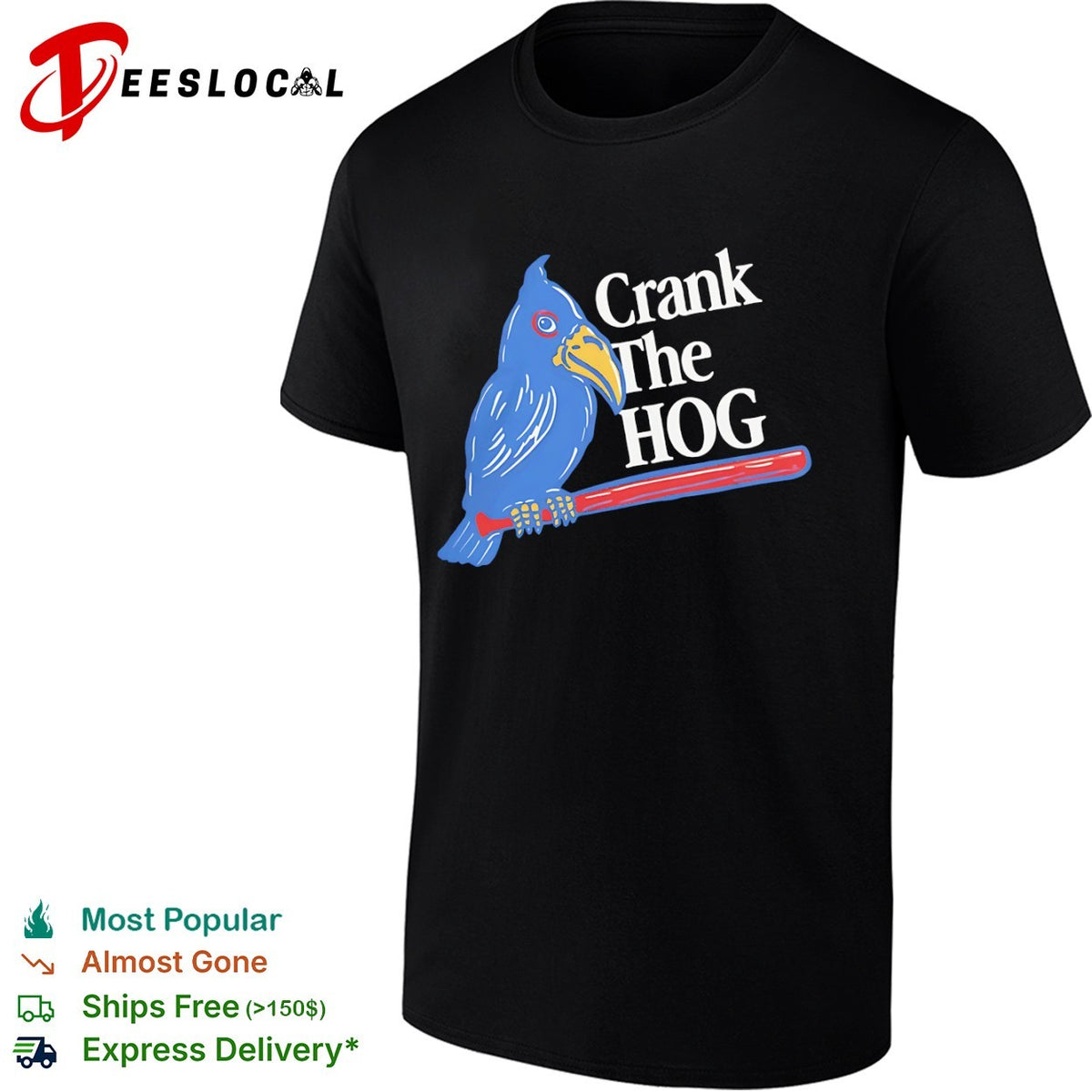 Crank The HOG Kansas Jayhawks Mascot Baseball Bird Logo NCAA University shirt
