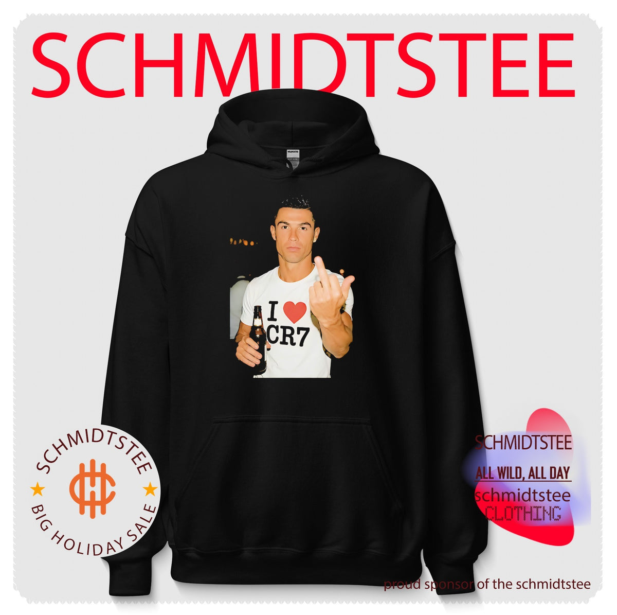 Cristiano Ronaldo holding beer middle finger shirt