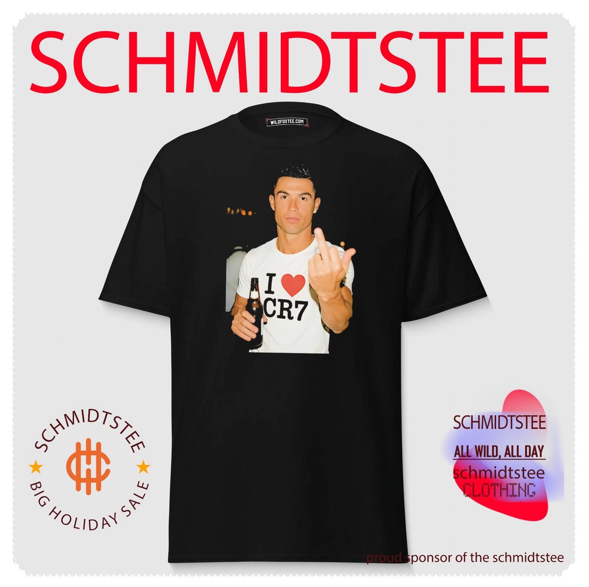 Cristiano Ronaldo holding beer middle finger shirt