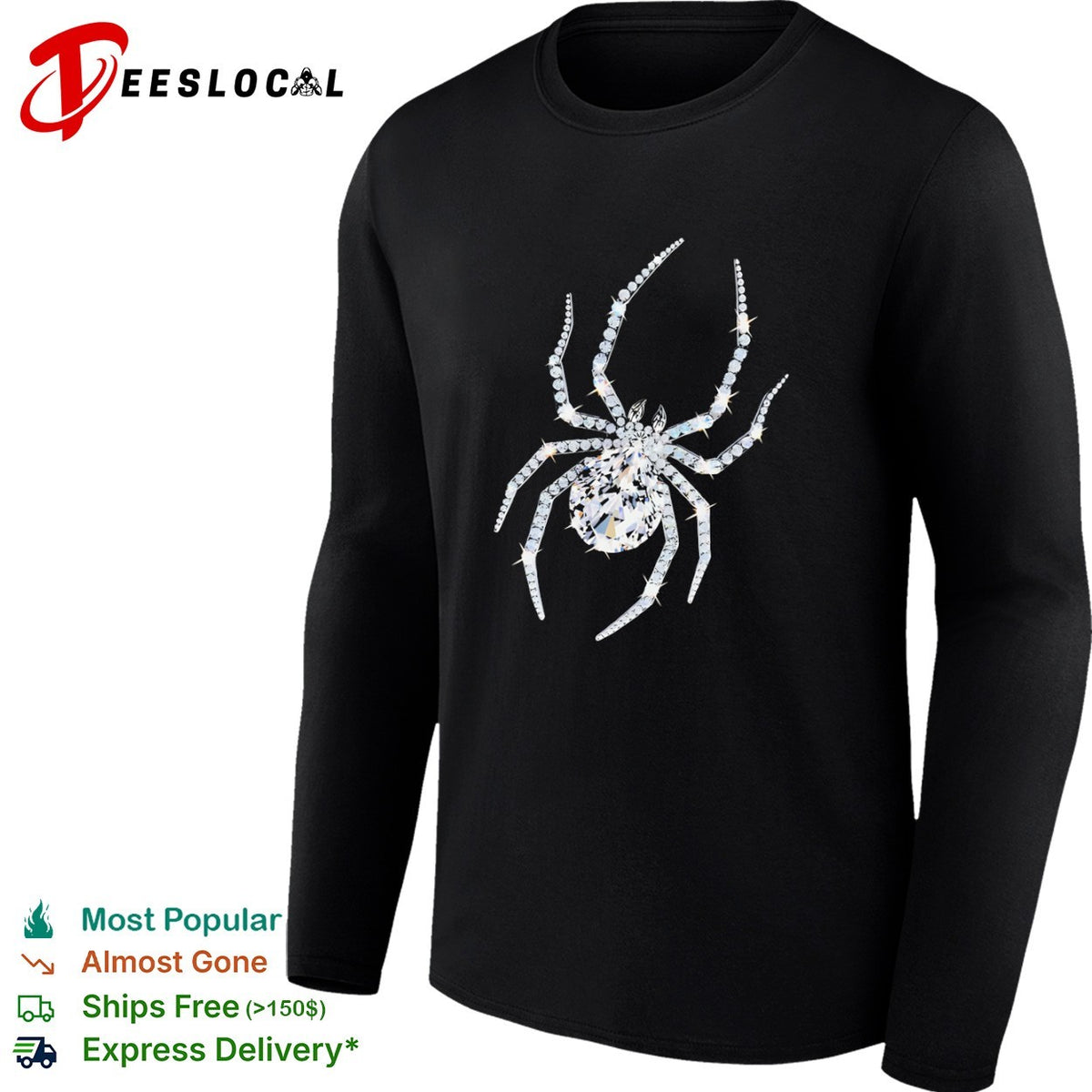 Crystal Spider Diamond Arachnid Glitzy Insect Jewelry Gemstone Silver Charm shirt
