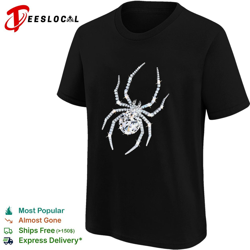 Crystal Spider Diamond Arachnid Glitzy Insect Jewelry Gemstone Silver Charm shirt