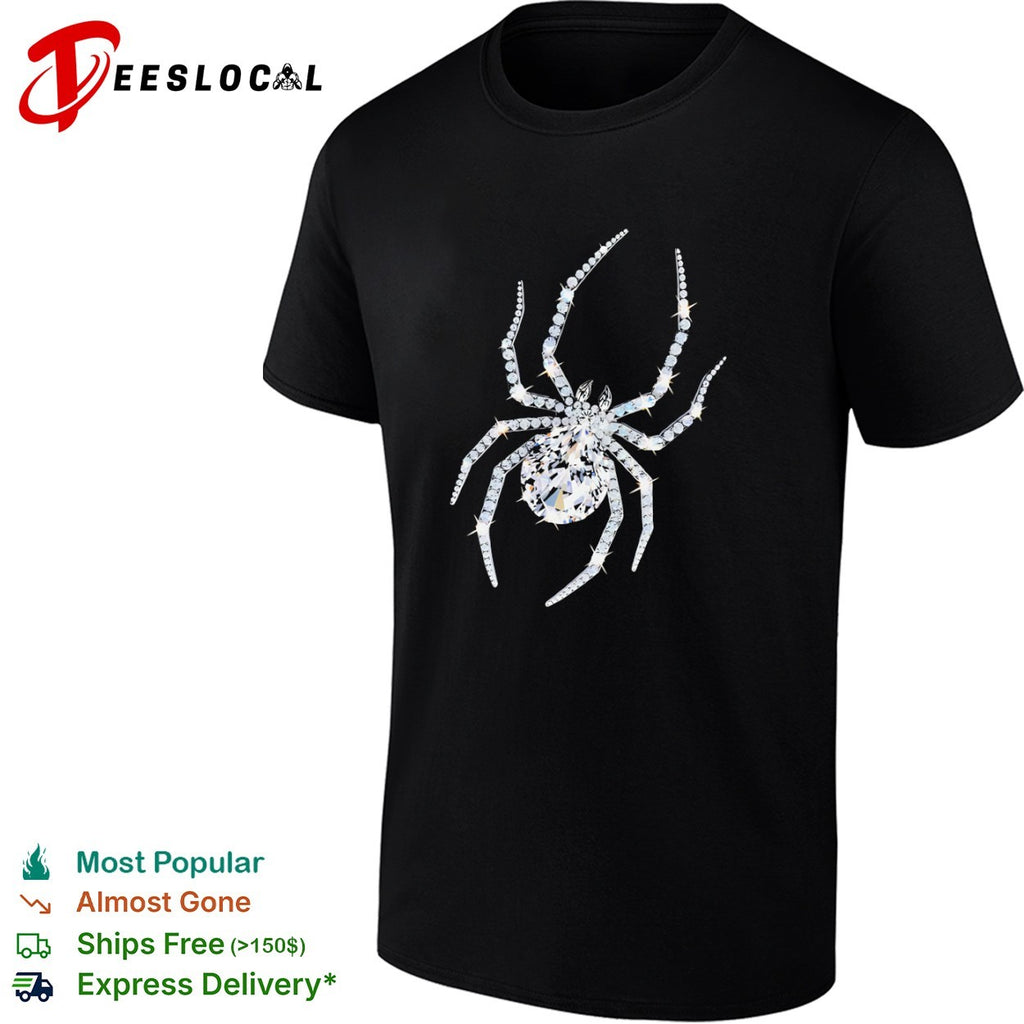 Crystal Spider Diamond Arachnid Glitzy Insect Jewelry Gemstone Silver Charm shirt