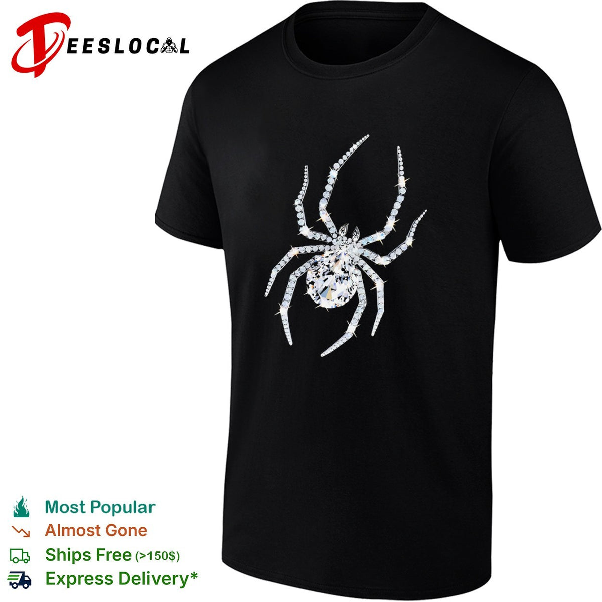 Crystal Spider Diamond Arachnid Glitzy Insect Jewelry Gemstone Silver Charm shirt