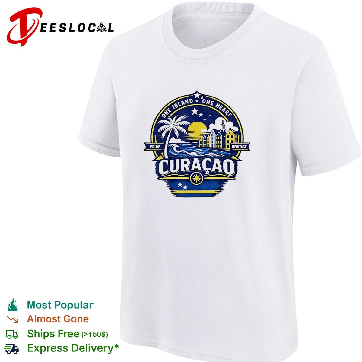 Curaçao one island one heart pride heritage tropical island emblem art shirt