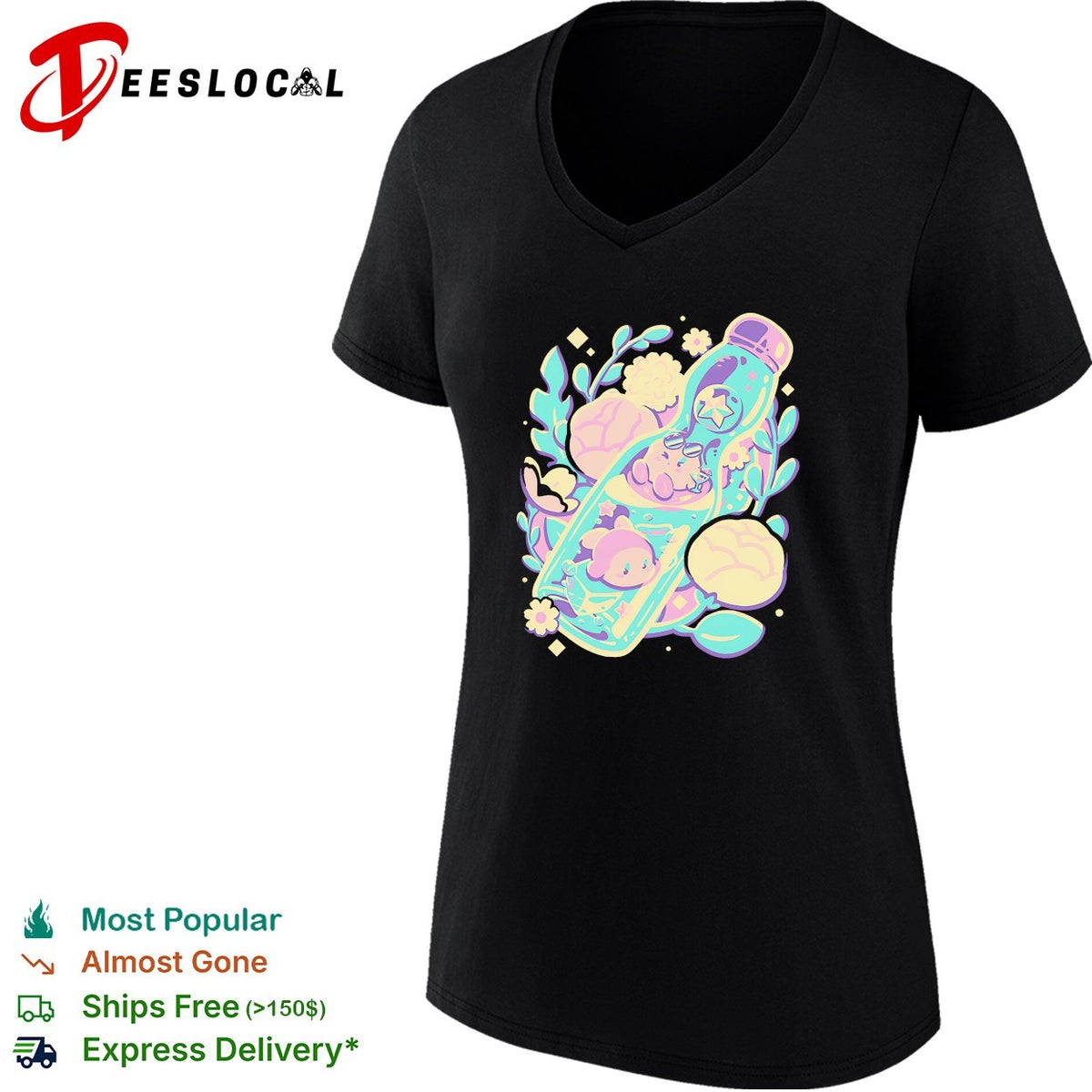 Cute animals sleeping in bottle floral kawaii pastel art shirt