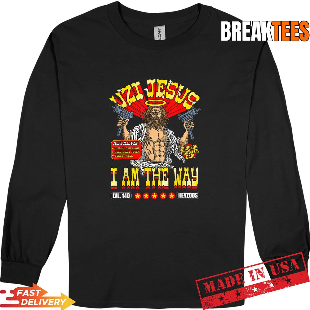 DCC Uzi Jesus I Am The Way Character Stats RPG Books Shirt