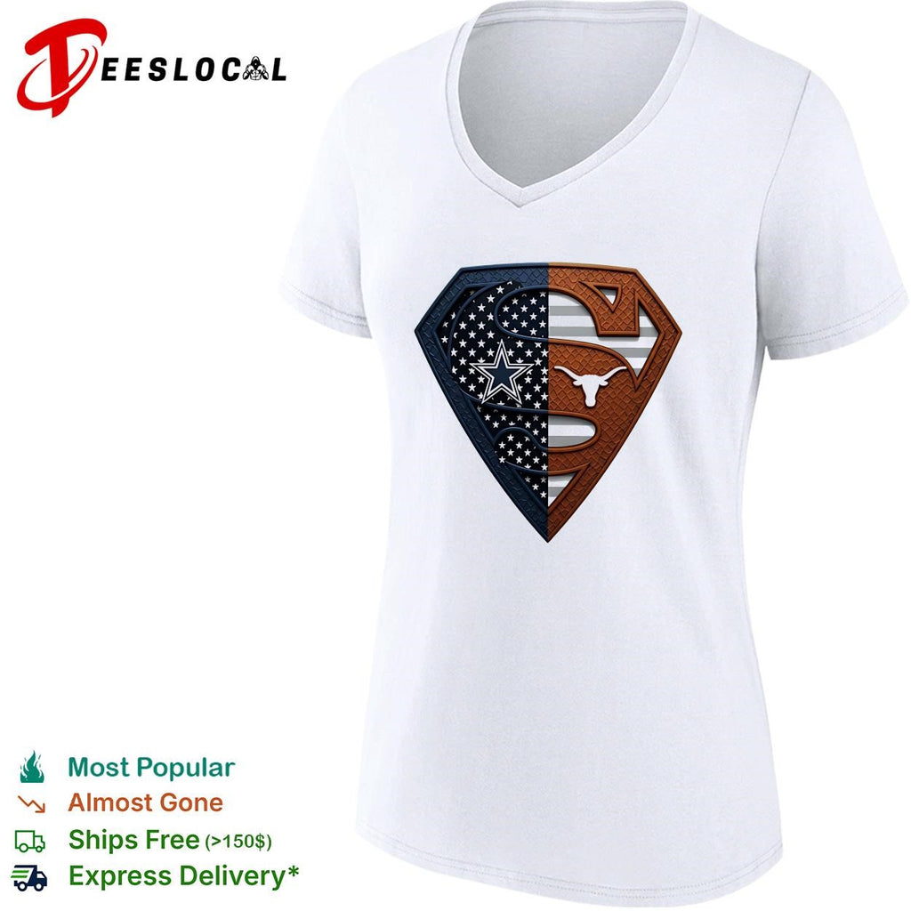 Dallas Cowboys Texas Longhorns Superman shield split dual fan logo shirt