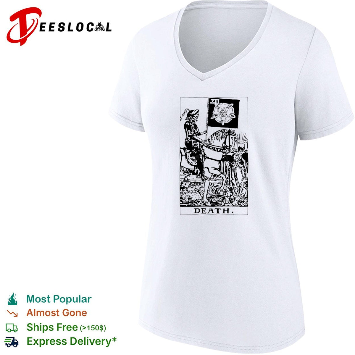 Death Tarot Card XIII Skeleton Riding Horse and Black Rose shirt