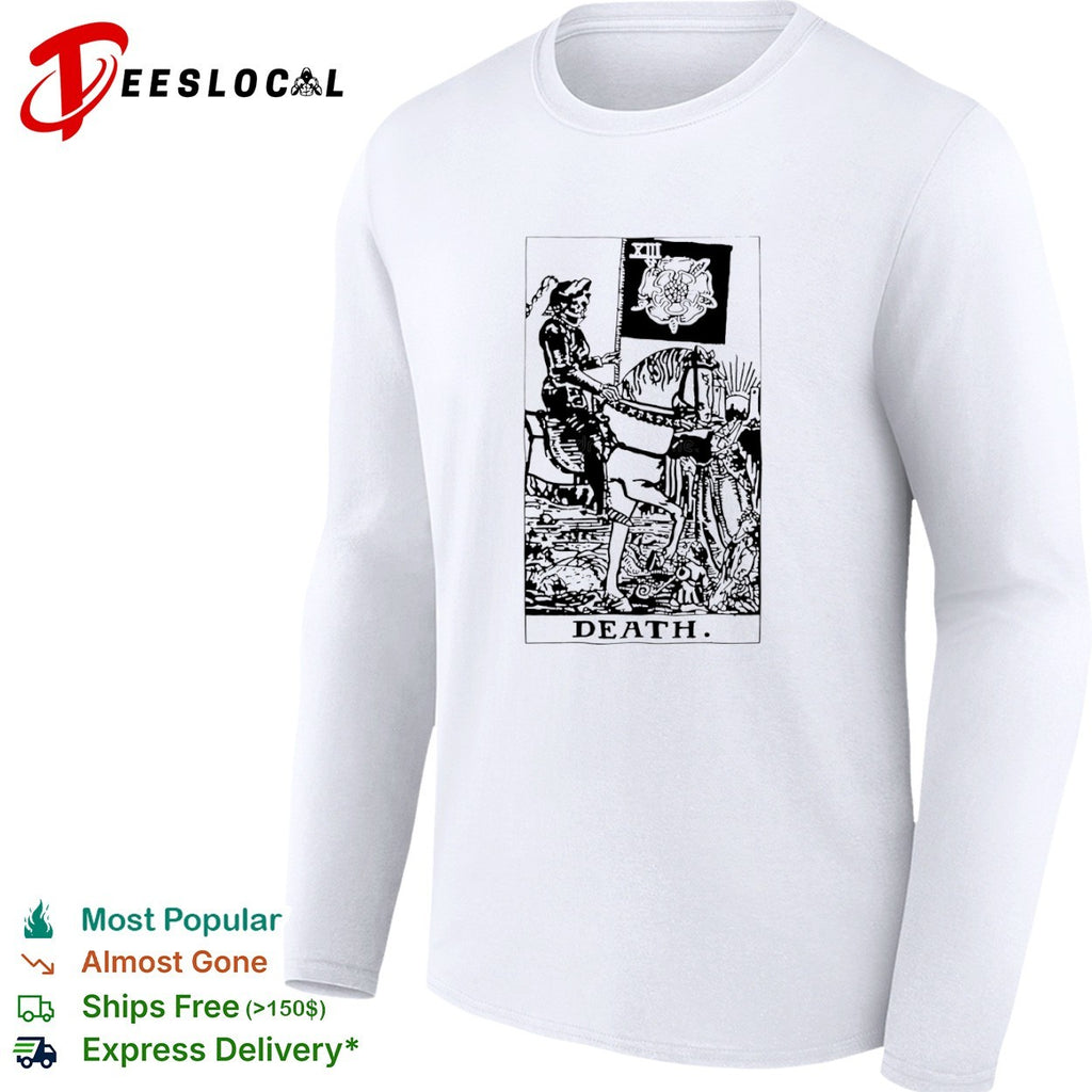 Death Tarot Card XIII Skeleton Riding Horse and Black Rose shirt