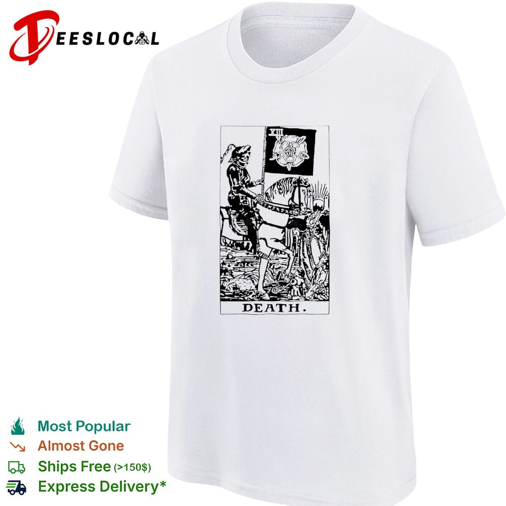 Death Tarot Card XIII Skeleton Riding Horse and Black Rose shirt