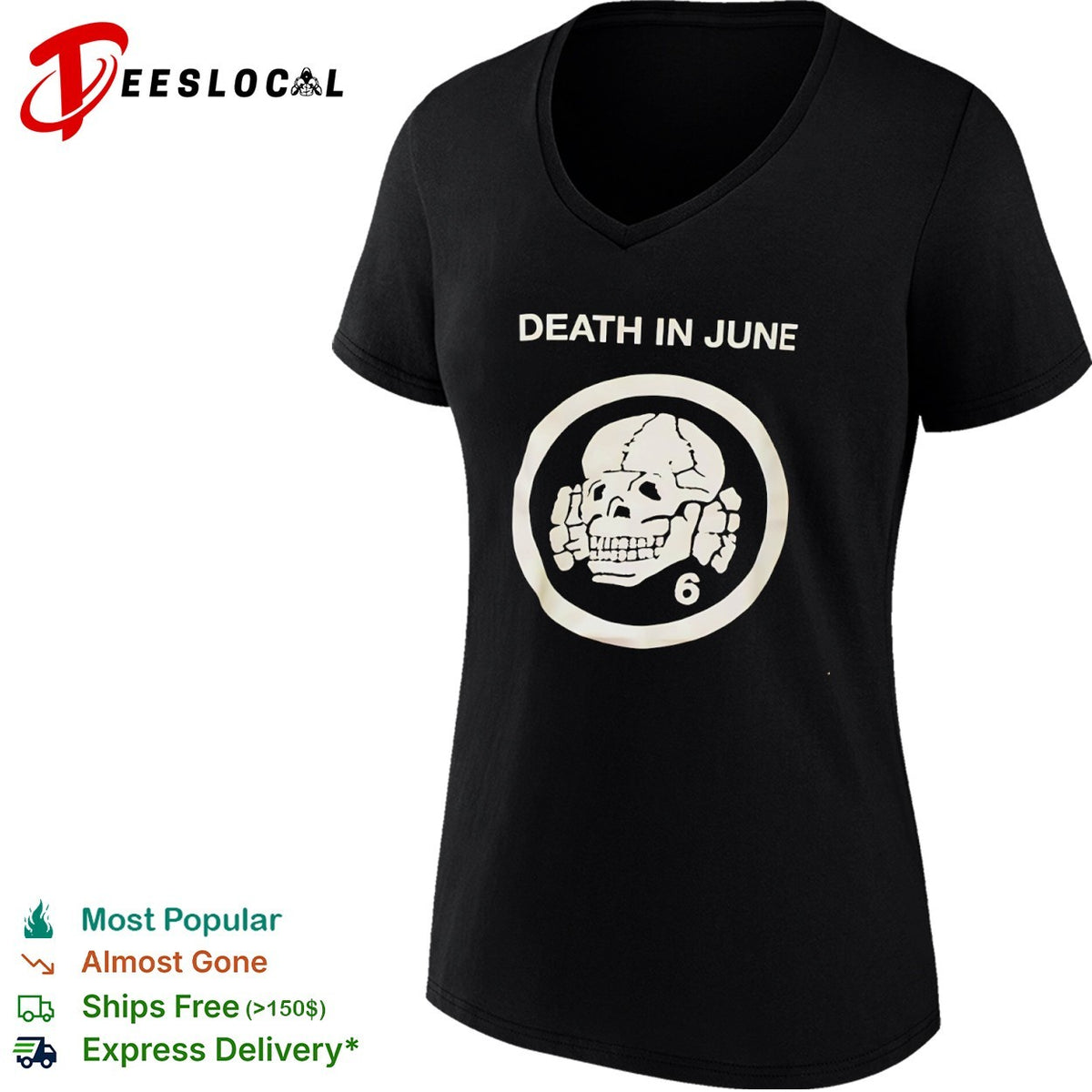 Death in June skull and crossbones logo with number 6 symbol shirt