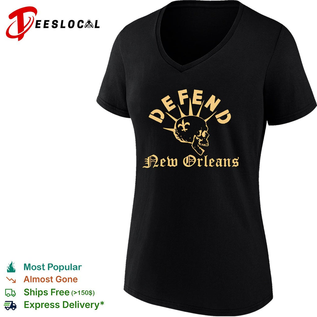 Defend New Orleans fleur-de-lis skull mohawk gothic bold art shirt