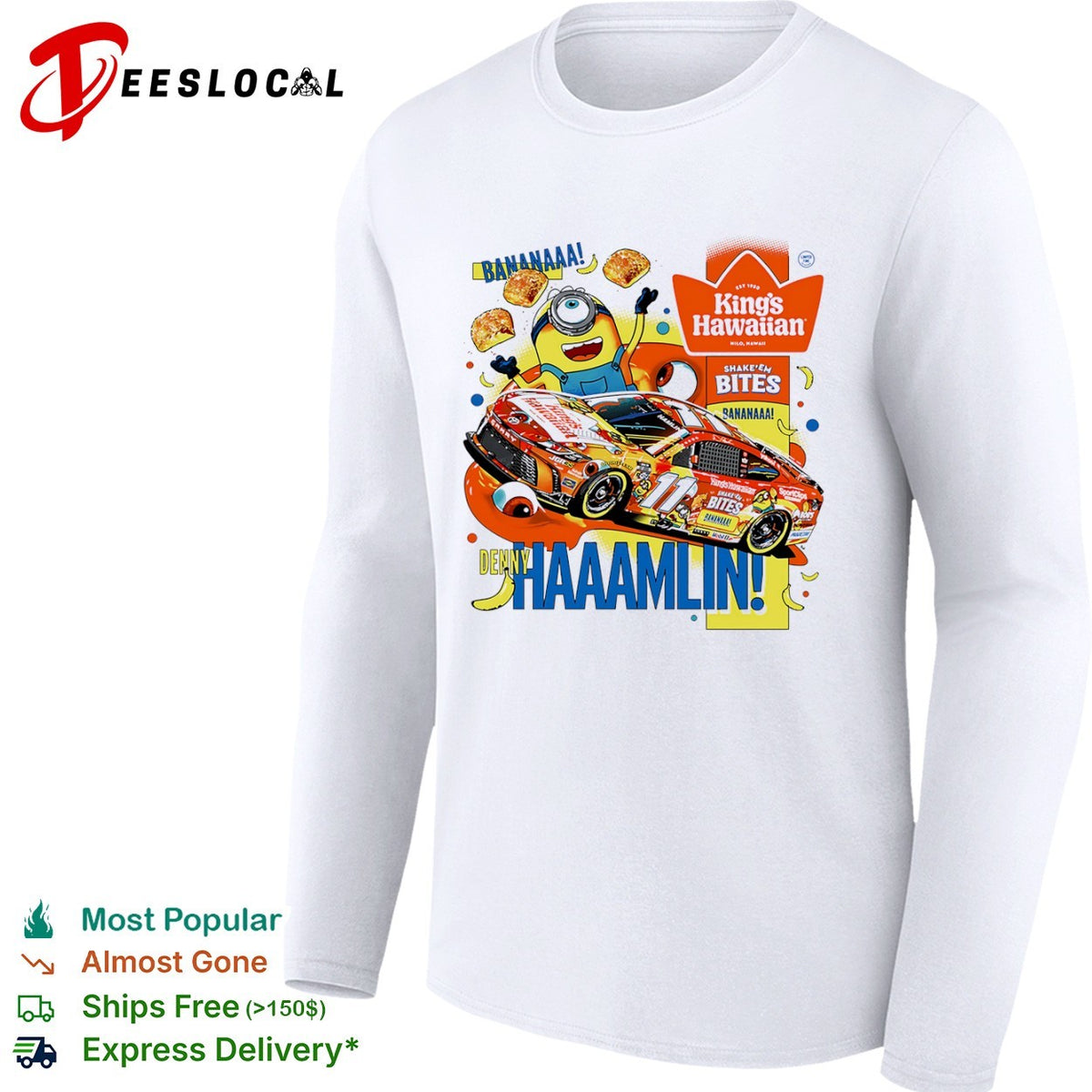 Denny Hamlin Joe Gibbs Racing NASCAR Minions King’s Hawaiian Shake’em Bites shirt