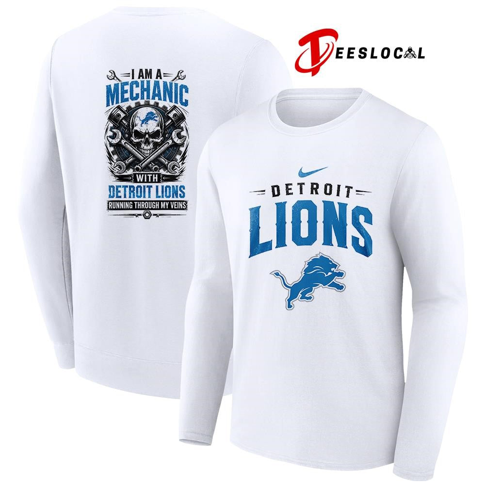 Detroit Lions I am a mechanic running through my veins skeleton shirt