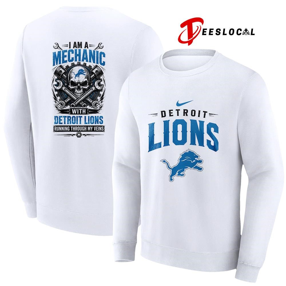 Detroit Lions I am a mechanic running through my veins skeleton shirt