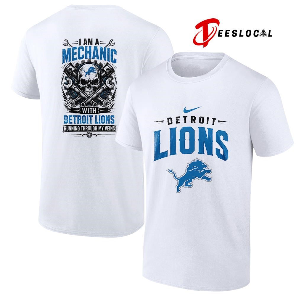 Detroit Lions I am a mechanic running through my veins skeleton shirt