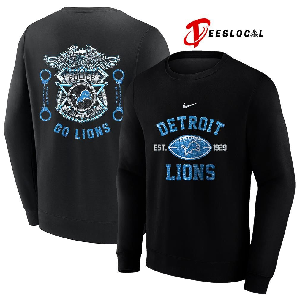 Detroit Lions law enforcement tribute protect and serve logo shirt