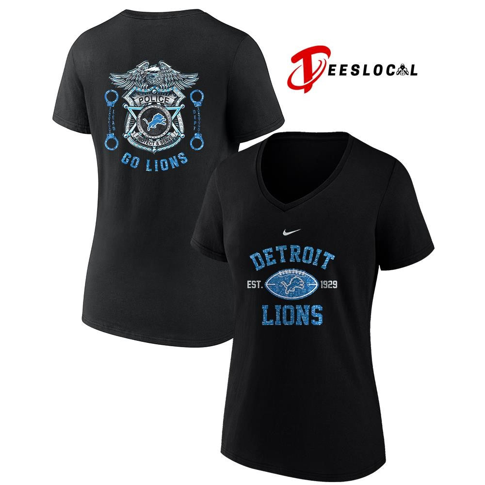 Detroit Lions law enforcement tribute protect and serve logo shirt
