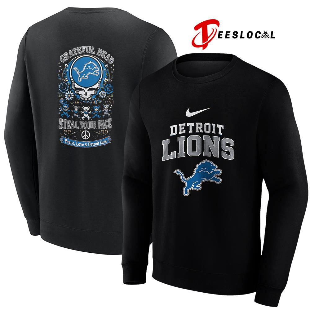 Detroit Lions x Grateful Dead steal your face peace love logo shirt