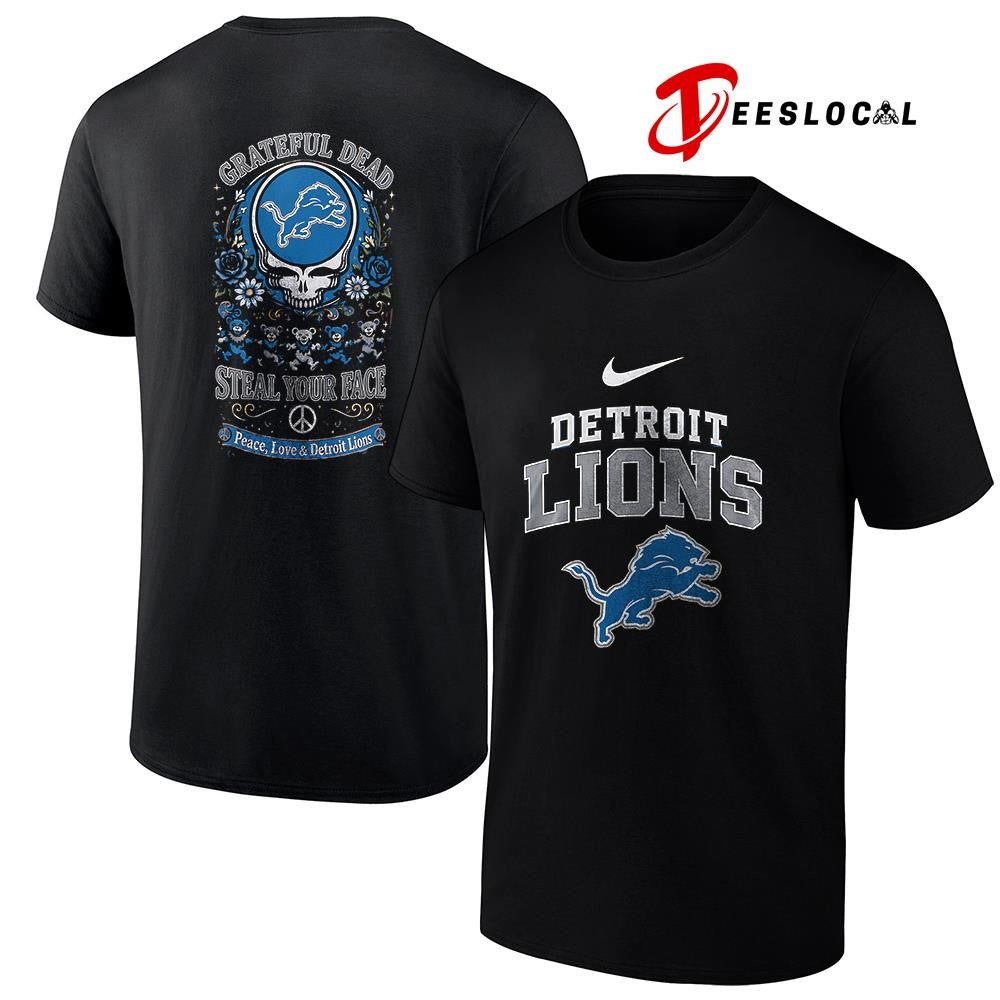 Detroit Lions x Grateful Dead steal your face peace love logo shirt