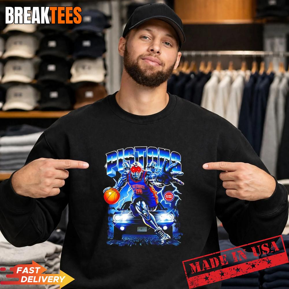 Detroit Pistons NBA Horsepower Robot T-Shirt