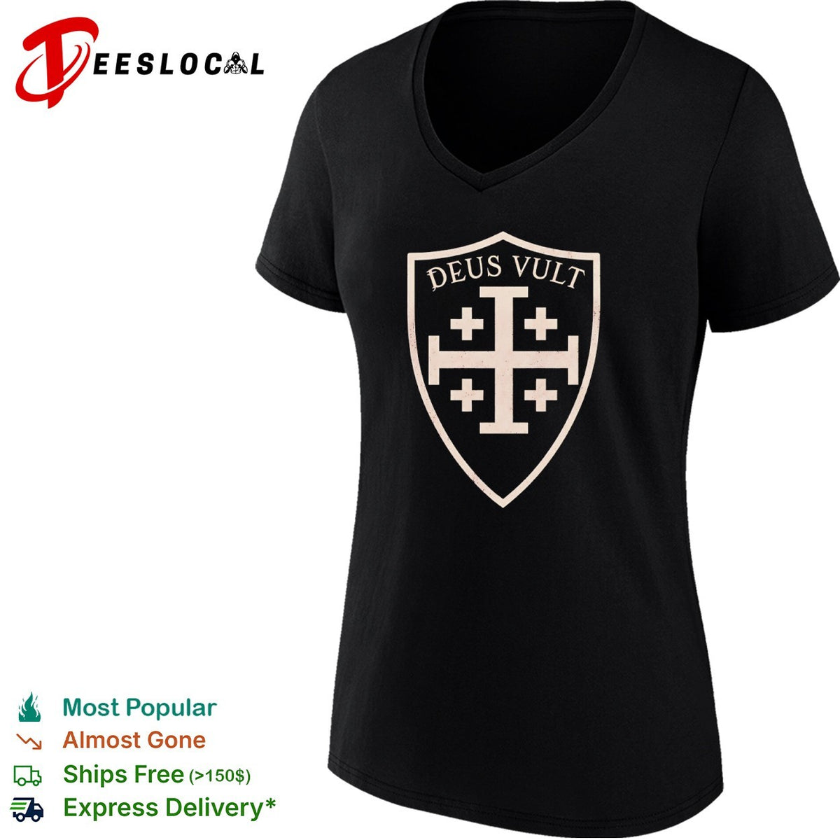 Deus Vult Jerusalem Cross Shield Medieval Crusader Symbol Knights Templar shirt