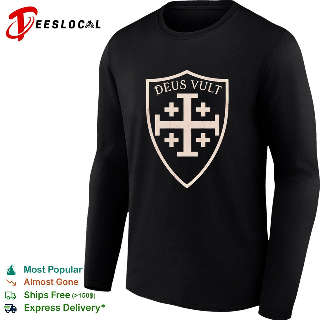 Deus Vult Jerusalem Cross Shield Medieval Crusader Symbol Knights Templar shirt