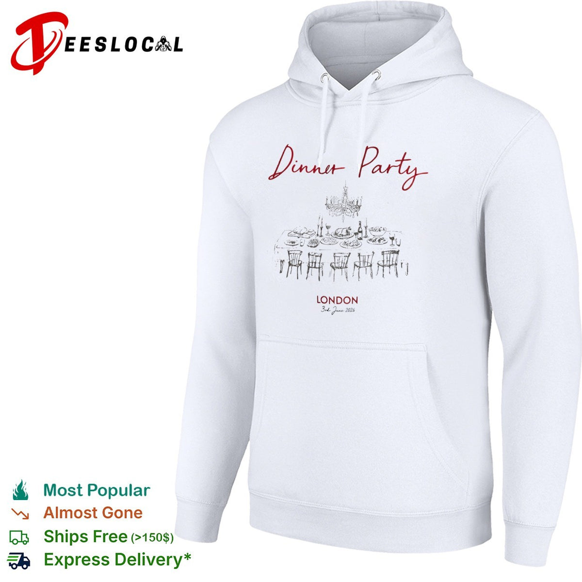 Dinner Party London 3rd June 2026 Table Chandelier Wine shirt
