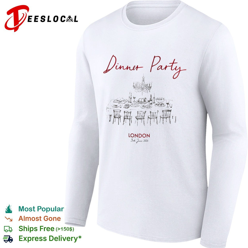 Dinner Party London 3rd June 2026 Table Chandelier Wine shirt