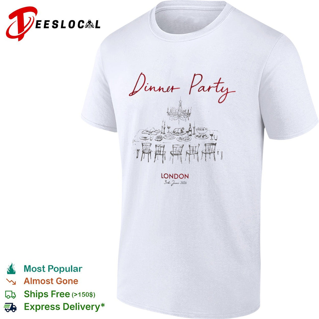 Dinner Party London 3rd June 2026 Table Chandelier Wine shirt