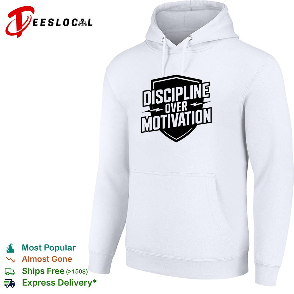 Discipline over Motivation shield text fitness motivational athletic gym shirt
