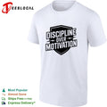 Discipline over Motivation shield text fitness motivational athletic gym shirt