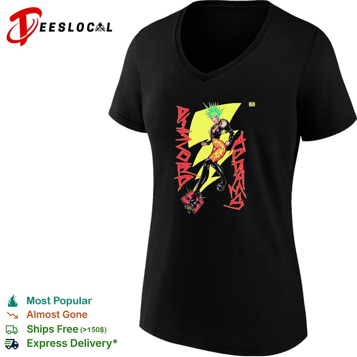 Discord Adams punk girl lightning bolt green hair comic art shirt