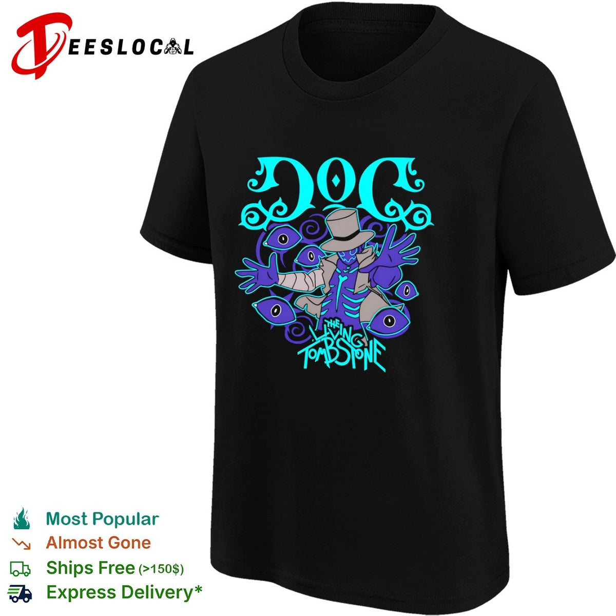 Doc The Living Tombstone skeleton hat eyes mystical occult symbol shirt
