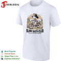 Dog driving bicycle Slow days club dog bicycle vintage badge shirt