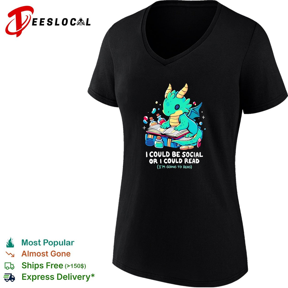Dragon reading books I could be social or I could read shirt