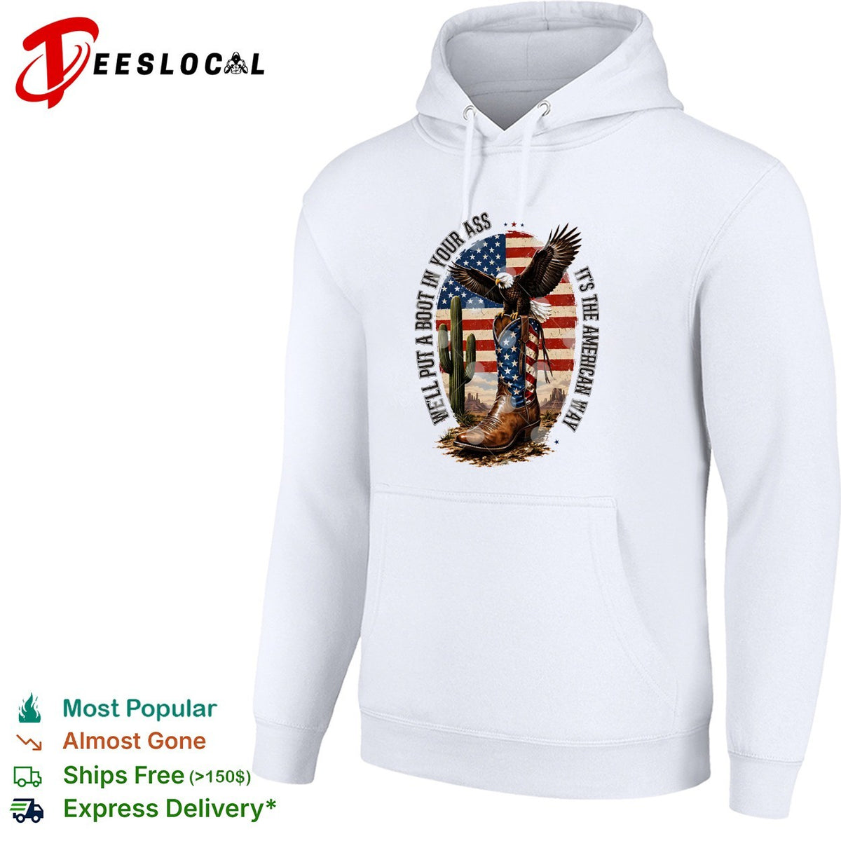Eagle cowboy boots USA flag desert patriotic slogan bold shirt