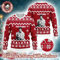 Elvis Presley With His Guitar Photo Knitted Red And White Ugly Christmas Sweater