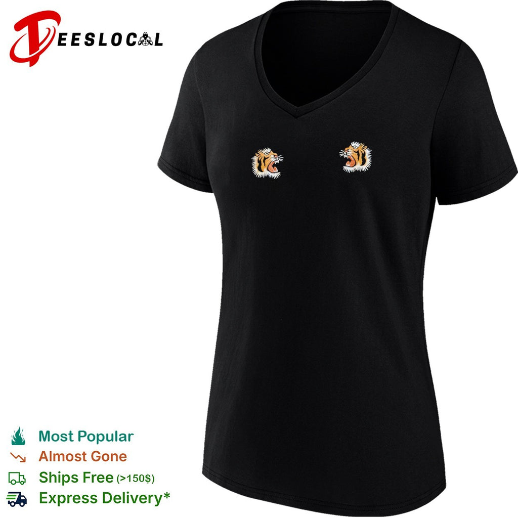 Embroidered Tiger Head Design on Black Apparel Premium Quality Cotton Crewneck shirt