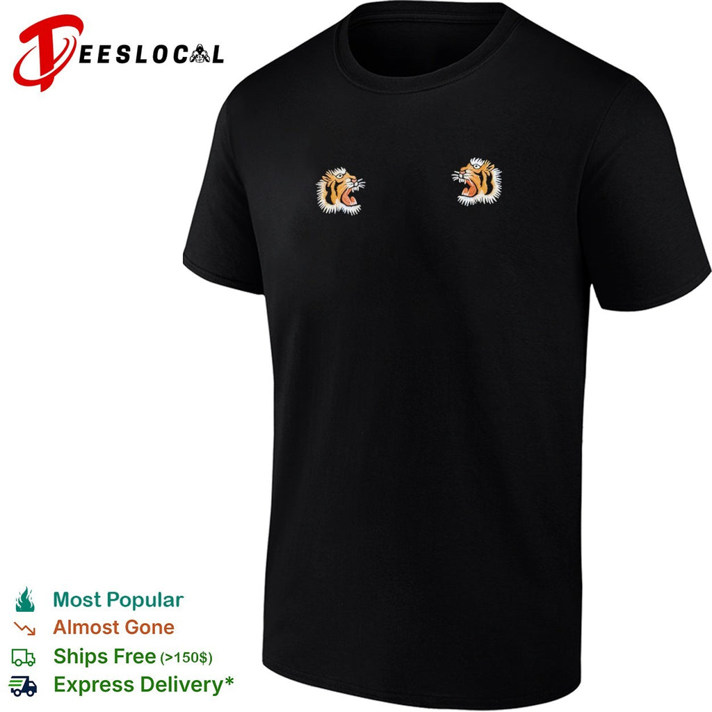 Embroidered Tiger Head Design on Black Apparel Premium Quality Cotton Crewneck shirt